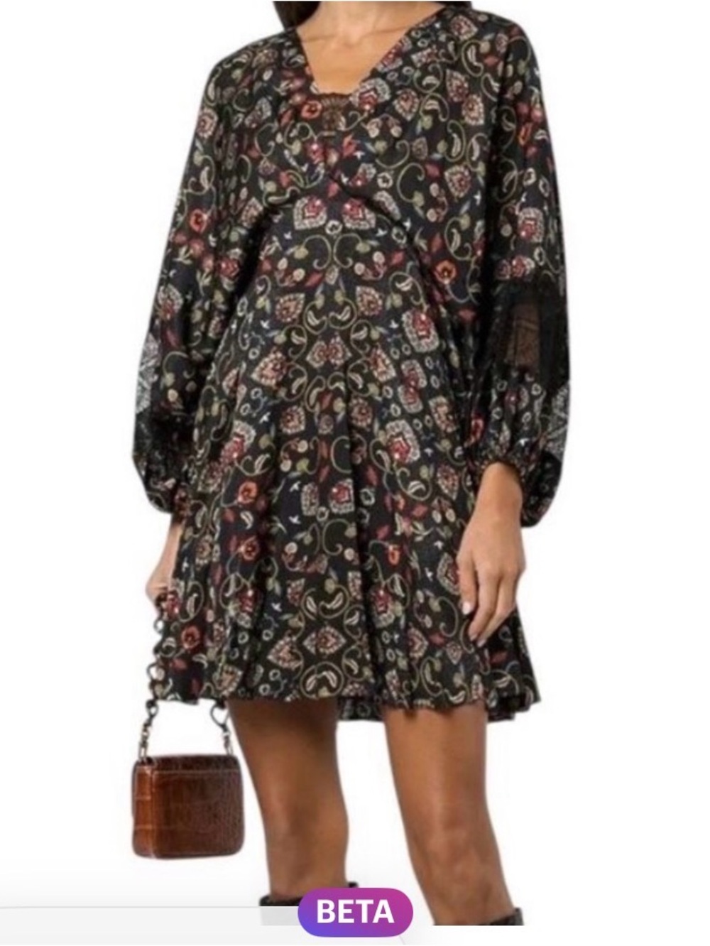 Sachin + Babi Caden Boho Balloons Sleeve Lace Trim Dress